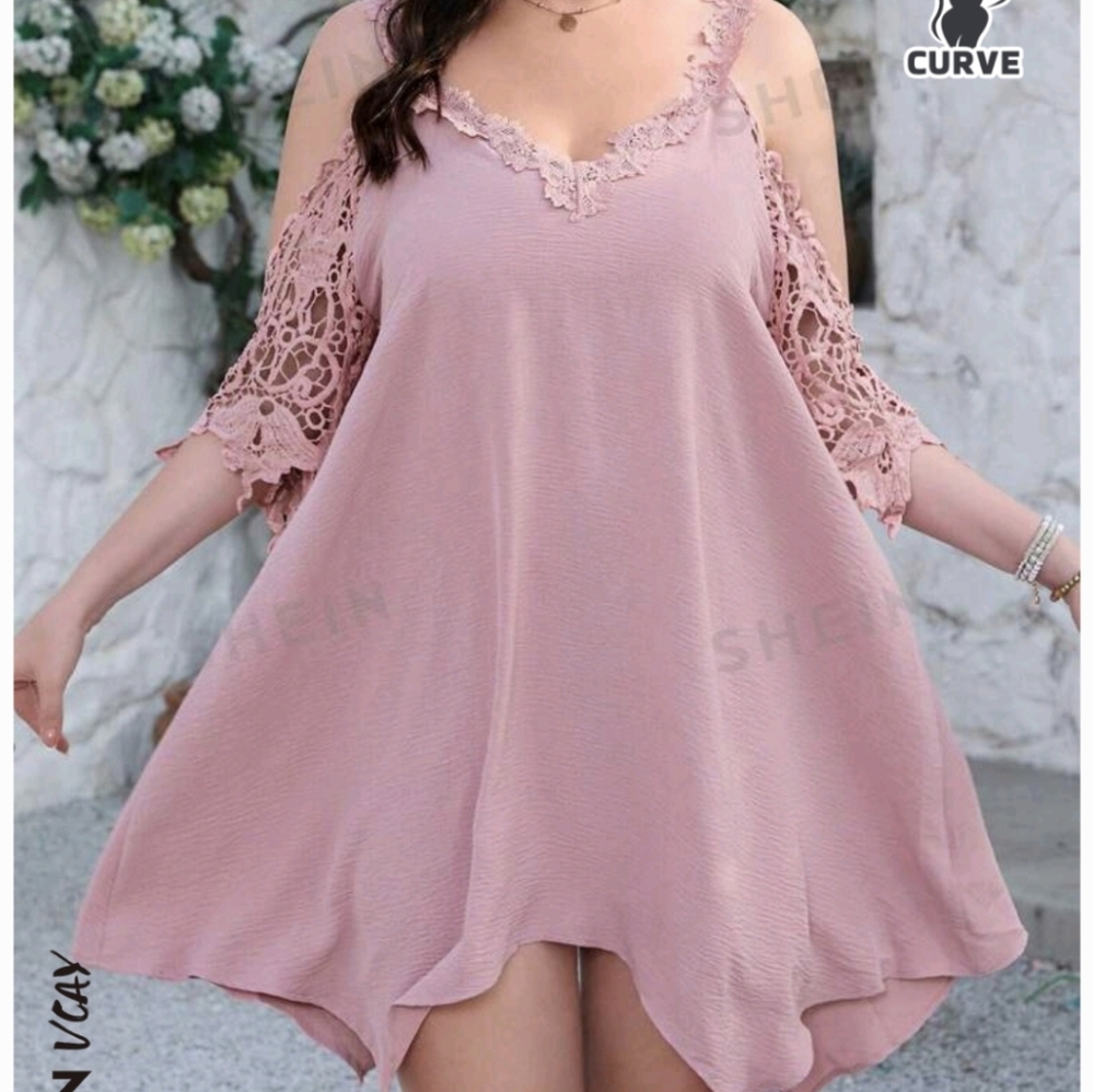 Shein vacay cold shoulder hanky hem dress